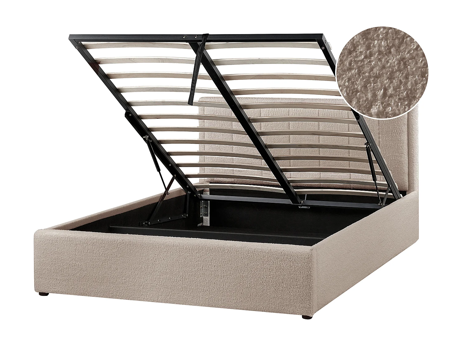 Lit ottoman Bouclé MONTLAUR 140 x 200 cm Taupe