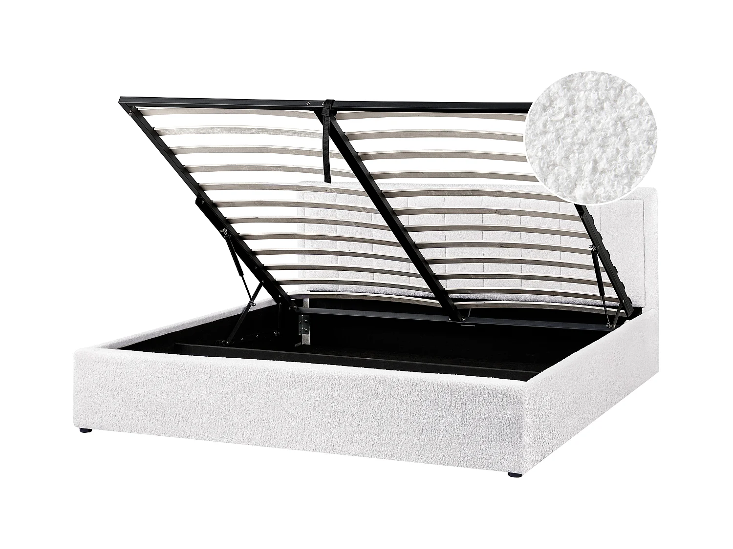 Bett mit Stauraum Bouclé MONTLAUR 180 x 200 cm Weiss