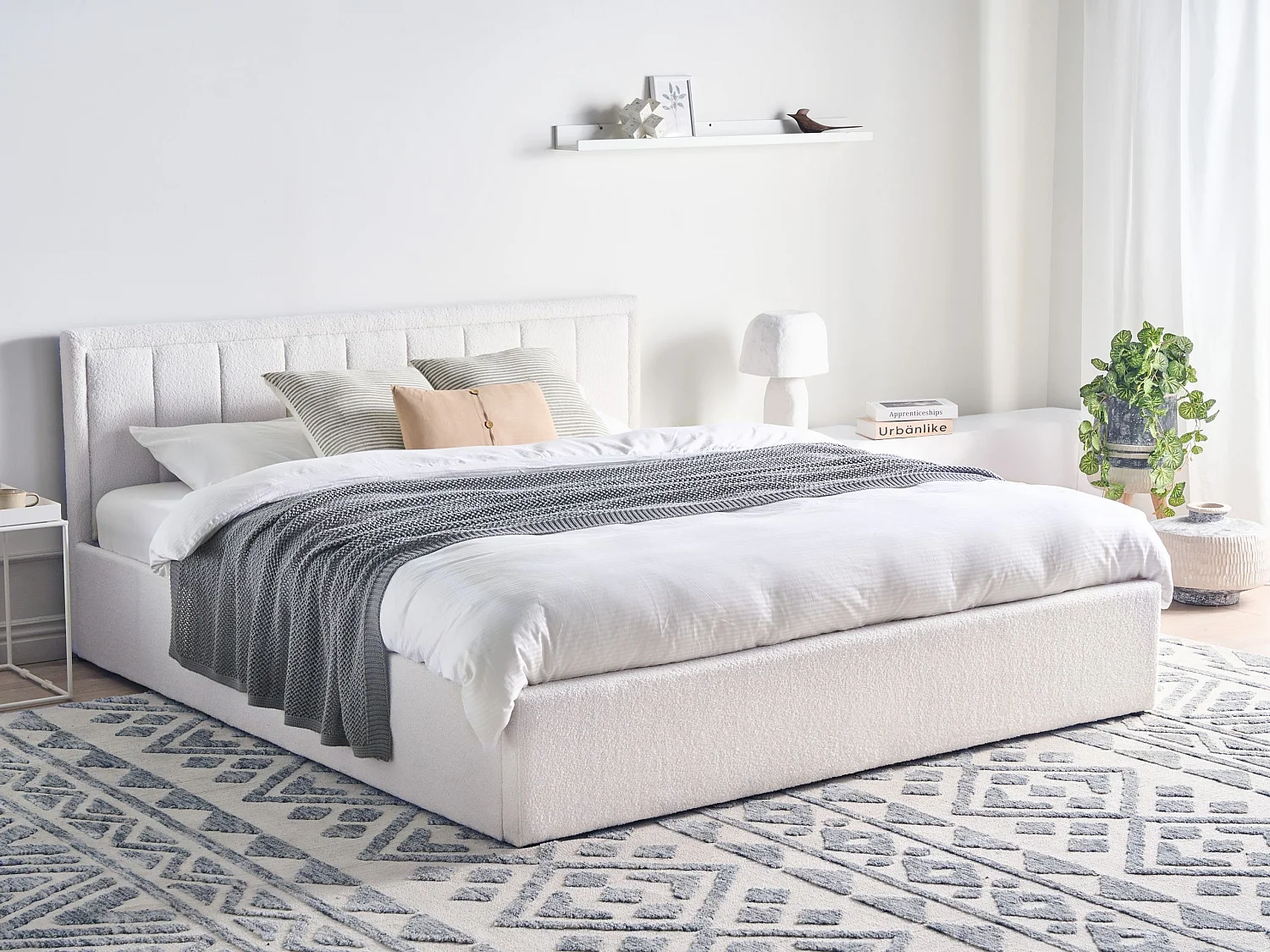 Letto con ottomano Bouclé MONTLAUR 180 x 200 cm Bianco
