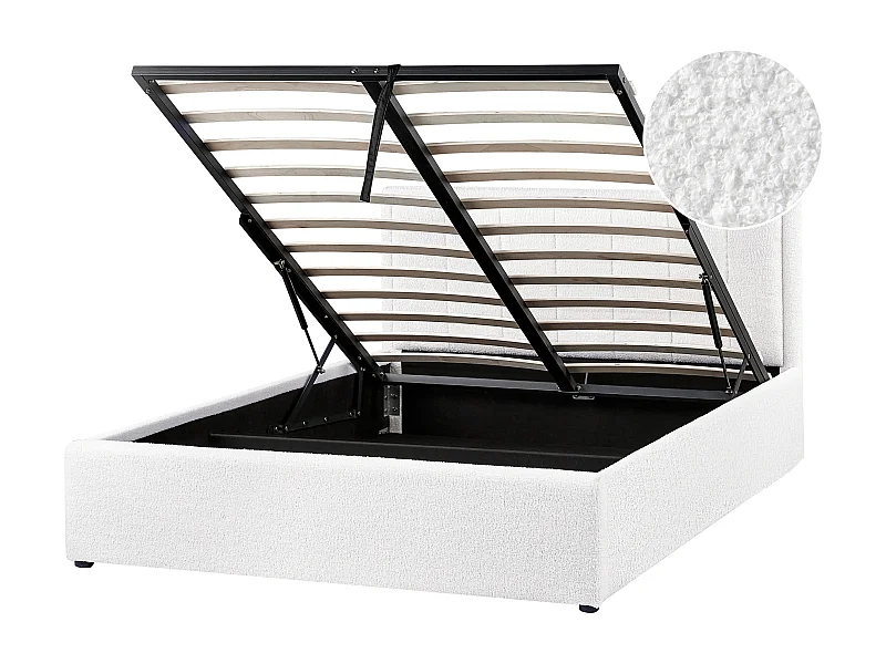 Bett mit Stauraum Bouclé MONTLAUR 140 x 200 cm Weiss