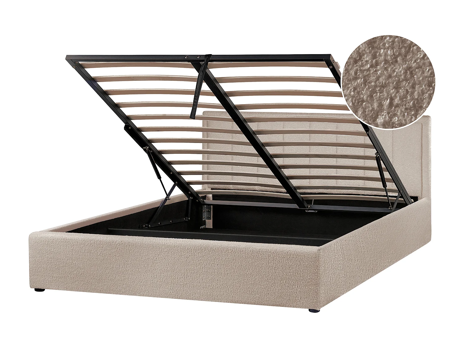 Lit ottoman Bouclé MONTLAUR 160 x 200 cm Taupe