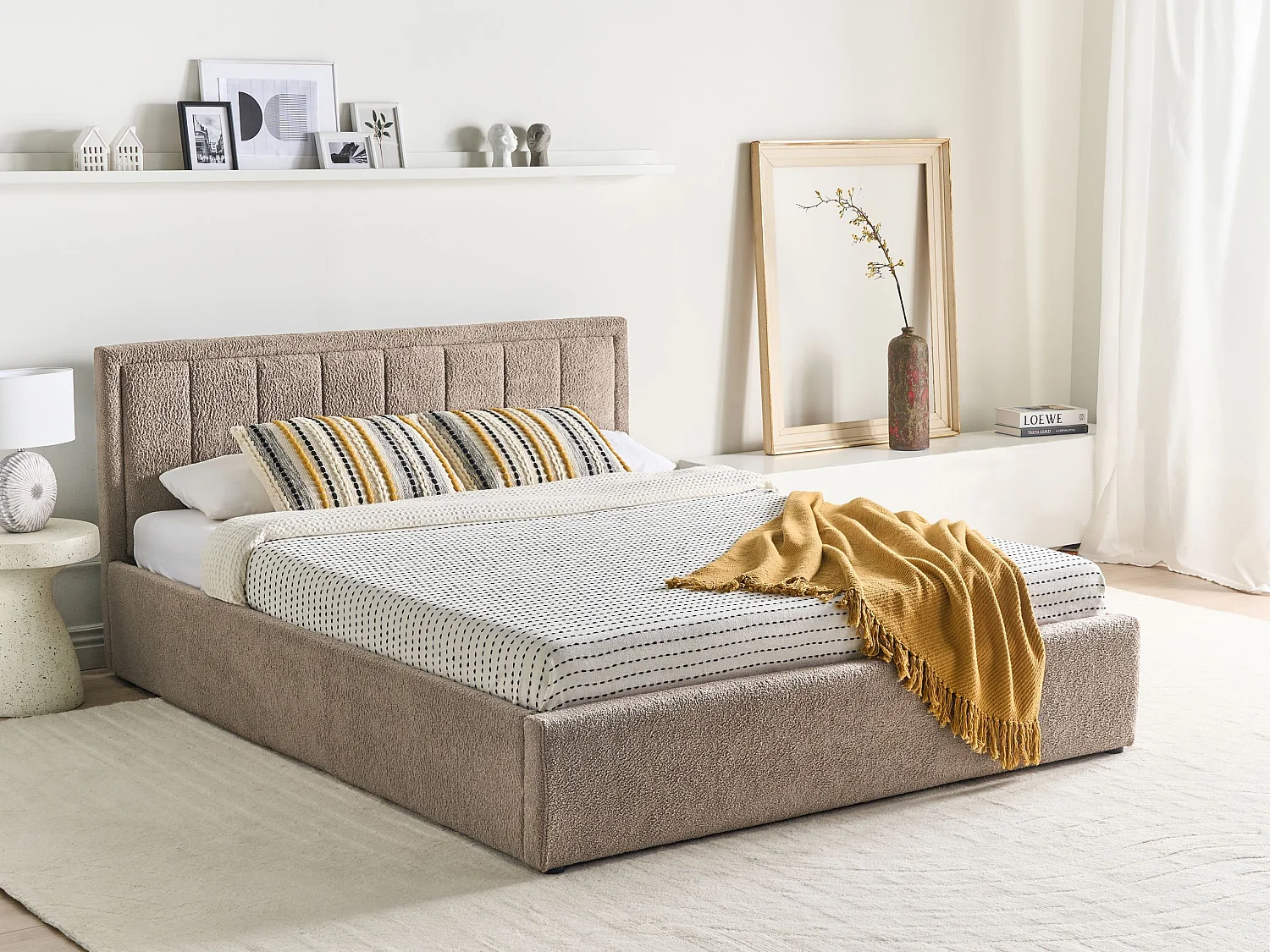 Lit ottoman Bouclé MONTLAUR 160 x 200 cm Taupe