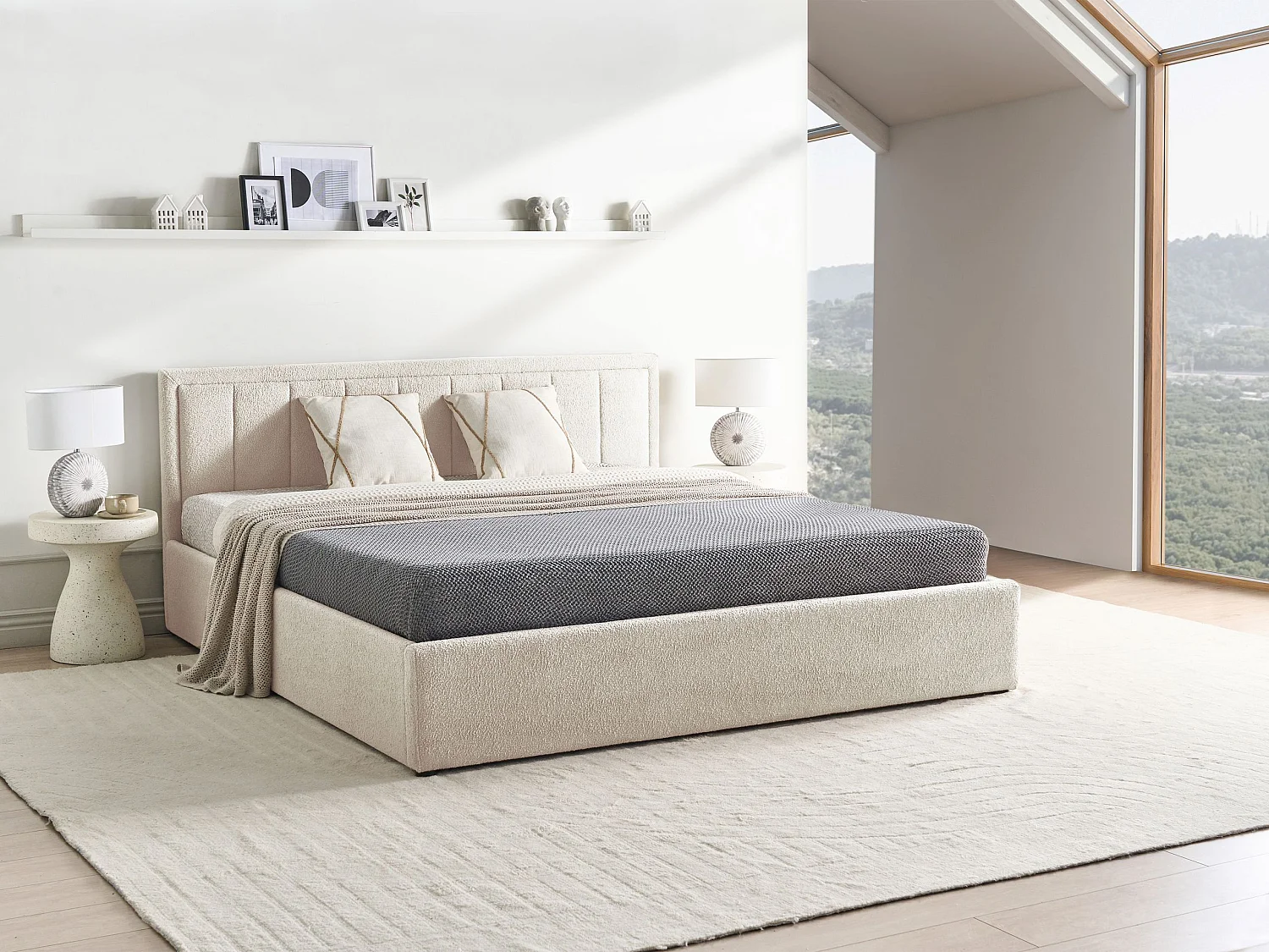 Lit ottoman Bouclé MONTLAUR 180 x 200 cm Beige