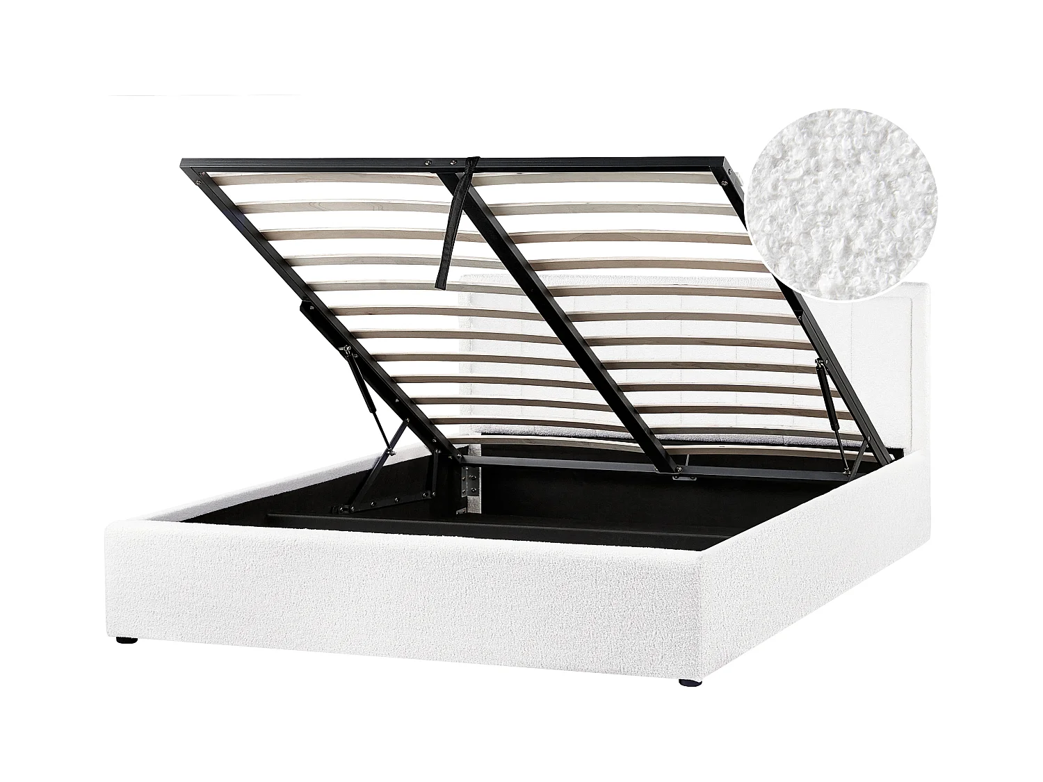 Lit ottoman Bouclé MONTLAUR 160 x 200 cm Blanc