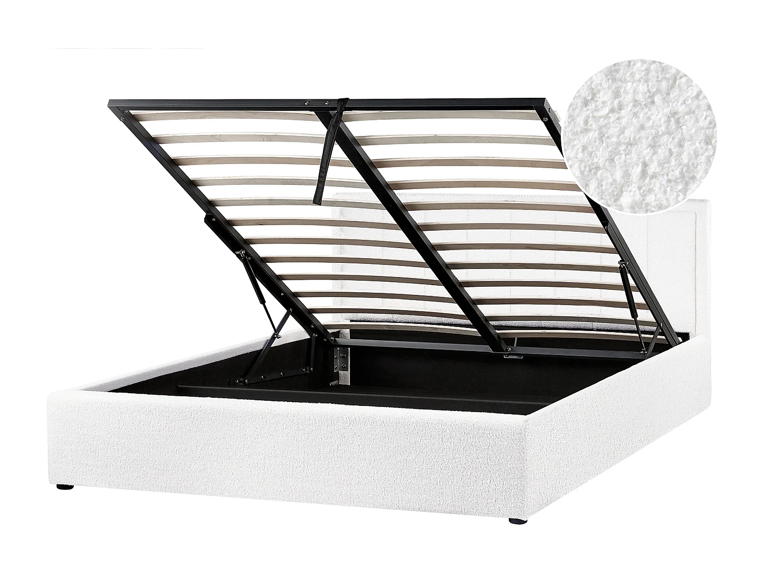 Lit ottoman Bouclé MONTLAUR 160 x 200 cm Blanc