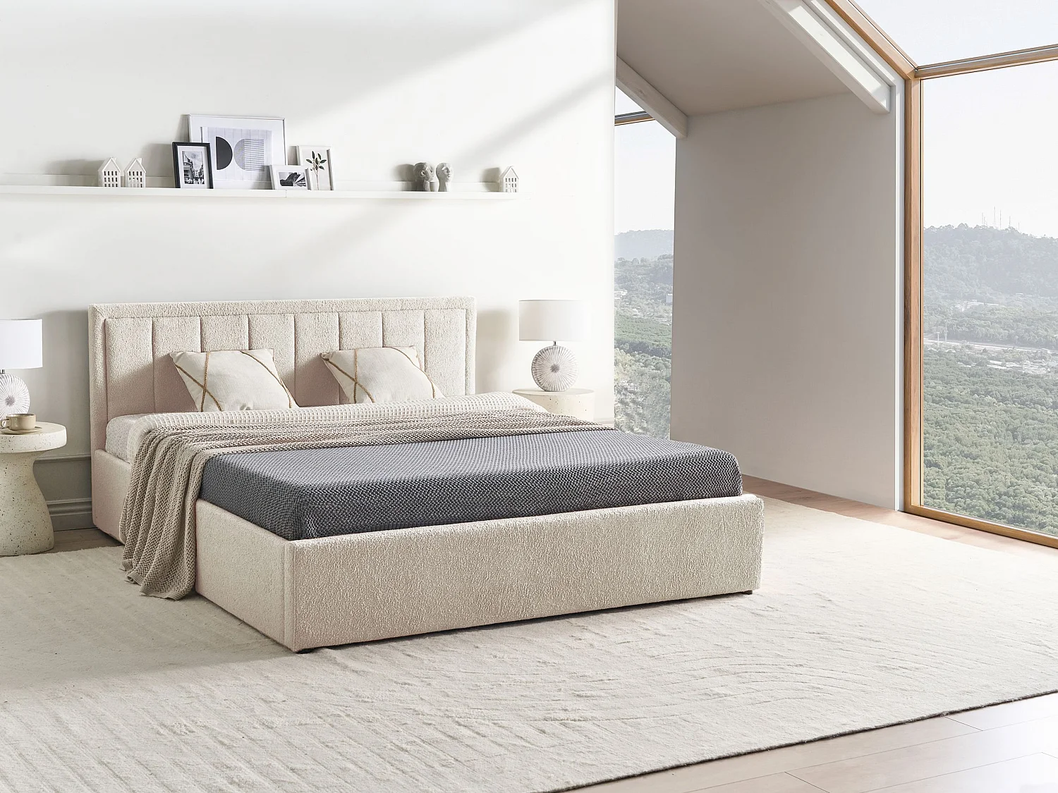 Lit ottoman Bouclé MONTLAUR 160 x 200 cm Beige