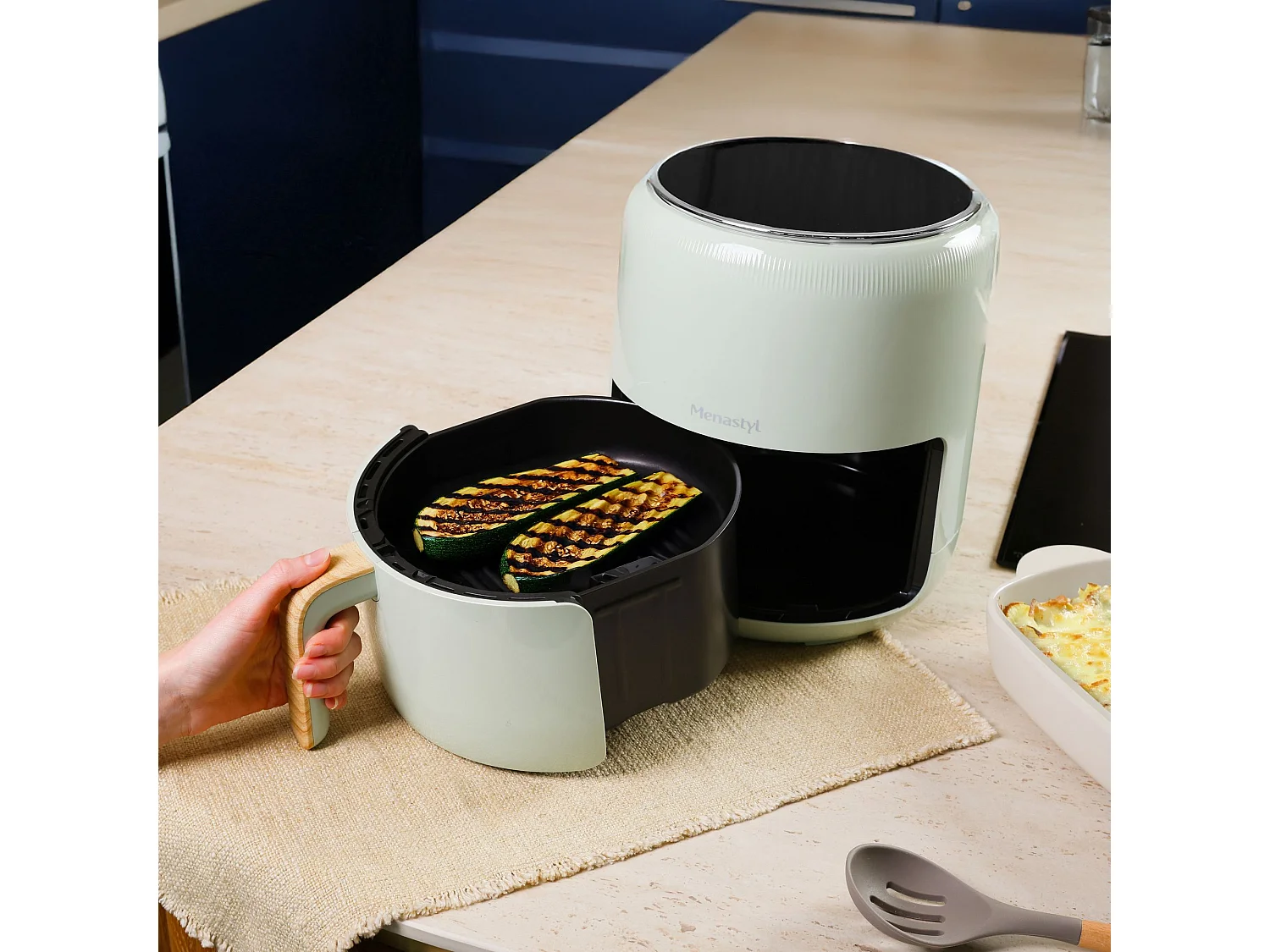 Menastyl - Friteuse A Air Chaud 4.5l Colorama Celadon Poignee Finition Bois