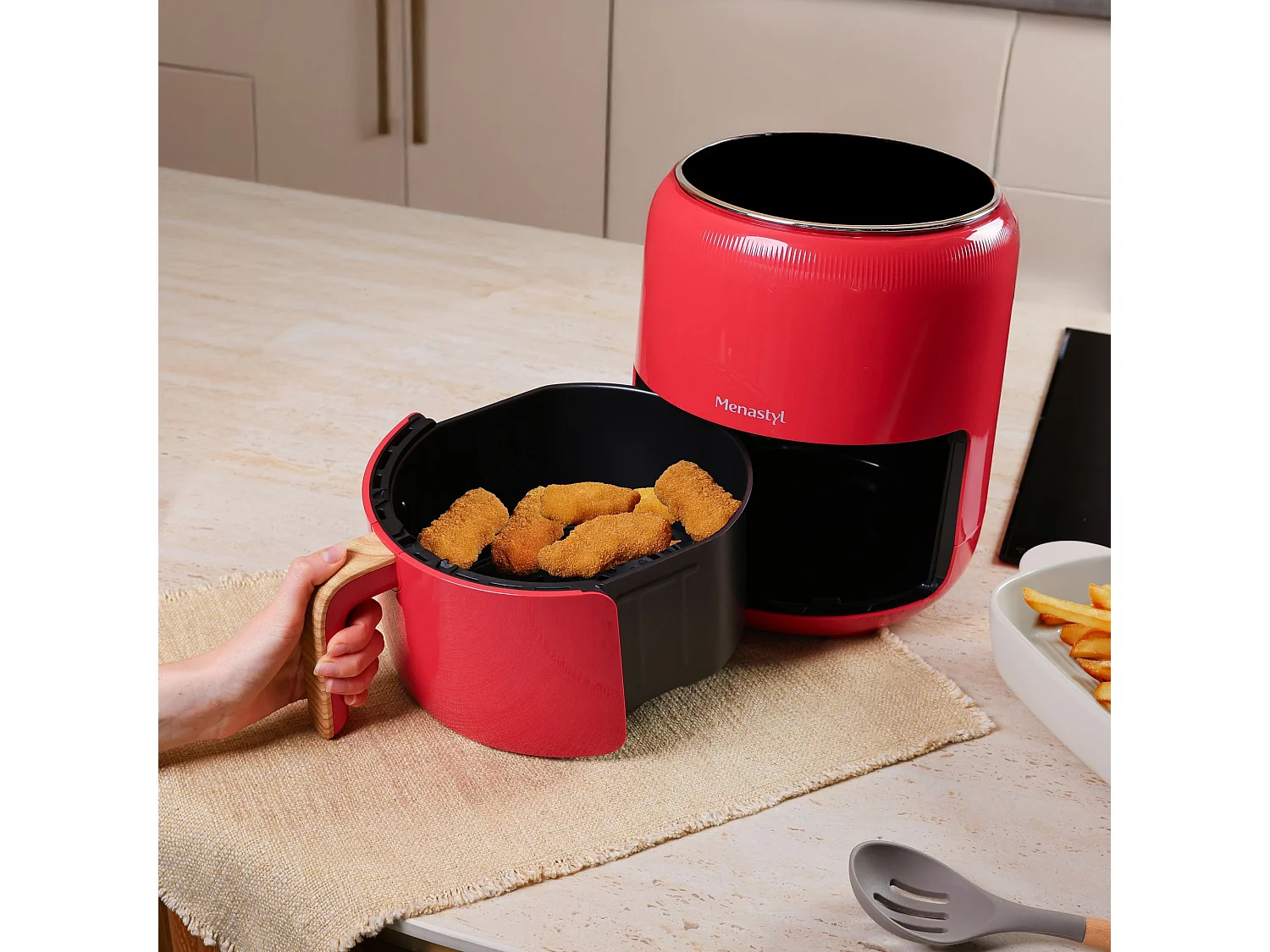 Menastyl - Friteuse A Air Chaud 4.5l Colorama  Magenta Poignee Finition Bois