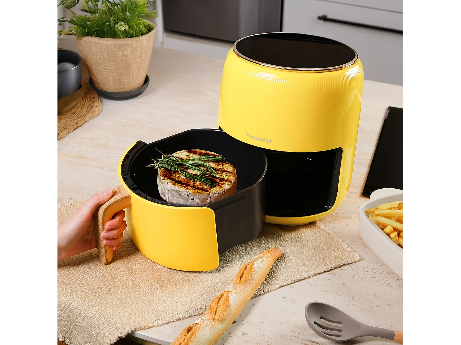 Menastyl - Friteuse A Air Chaud 4.5 L Colorama Safran Avec Poignee Finition Bois