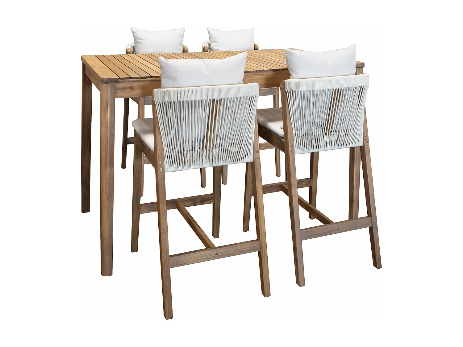 Now's Home - Ensemble De Jardin Table Haute+4chaises De Bar En Acacia /coussin Fidji
