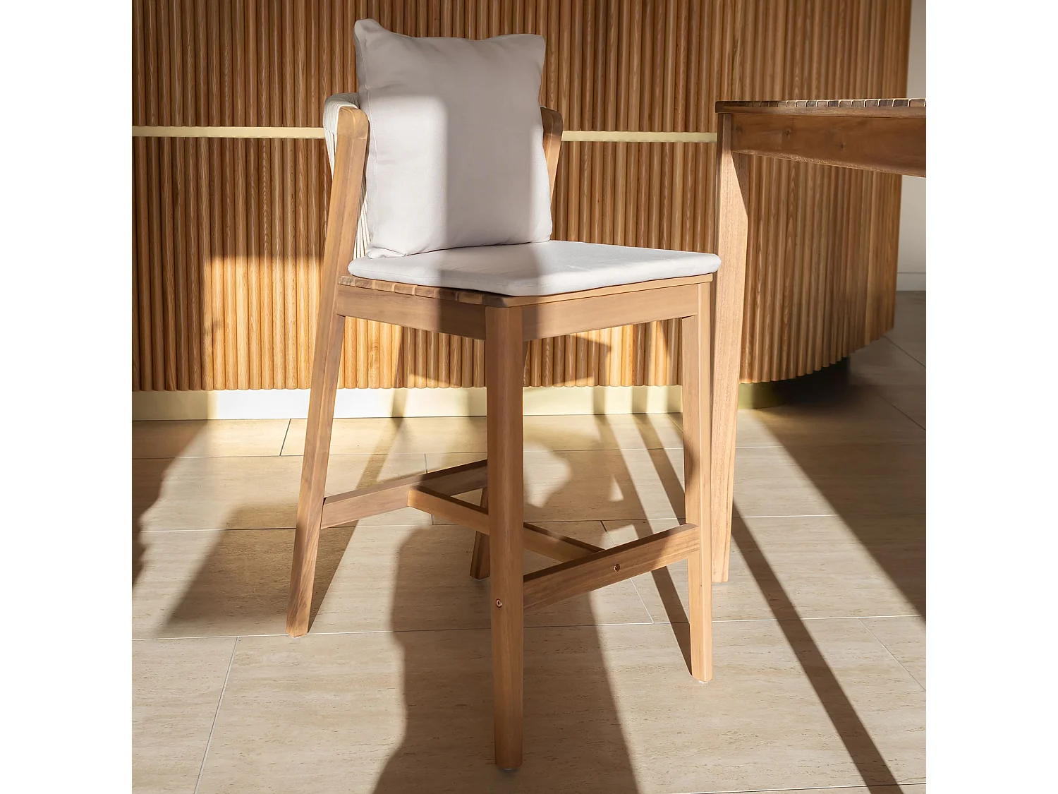 Now's Home - Ensemble De Jardin Table Haute+4chaises De Bar En Acacia /coussin Fidji