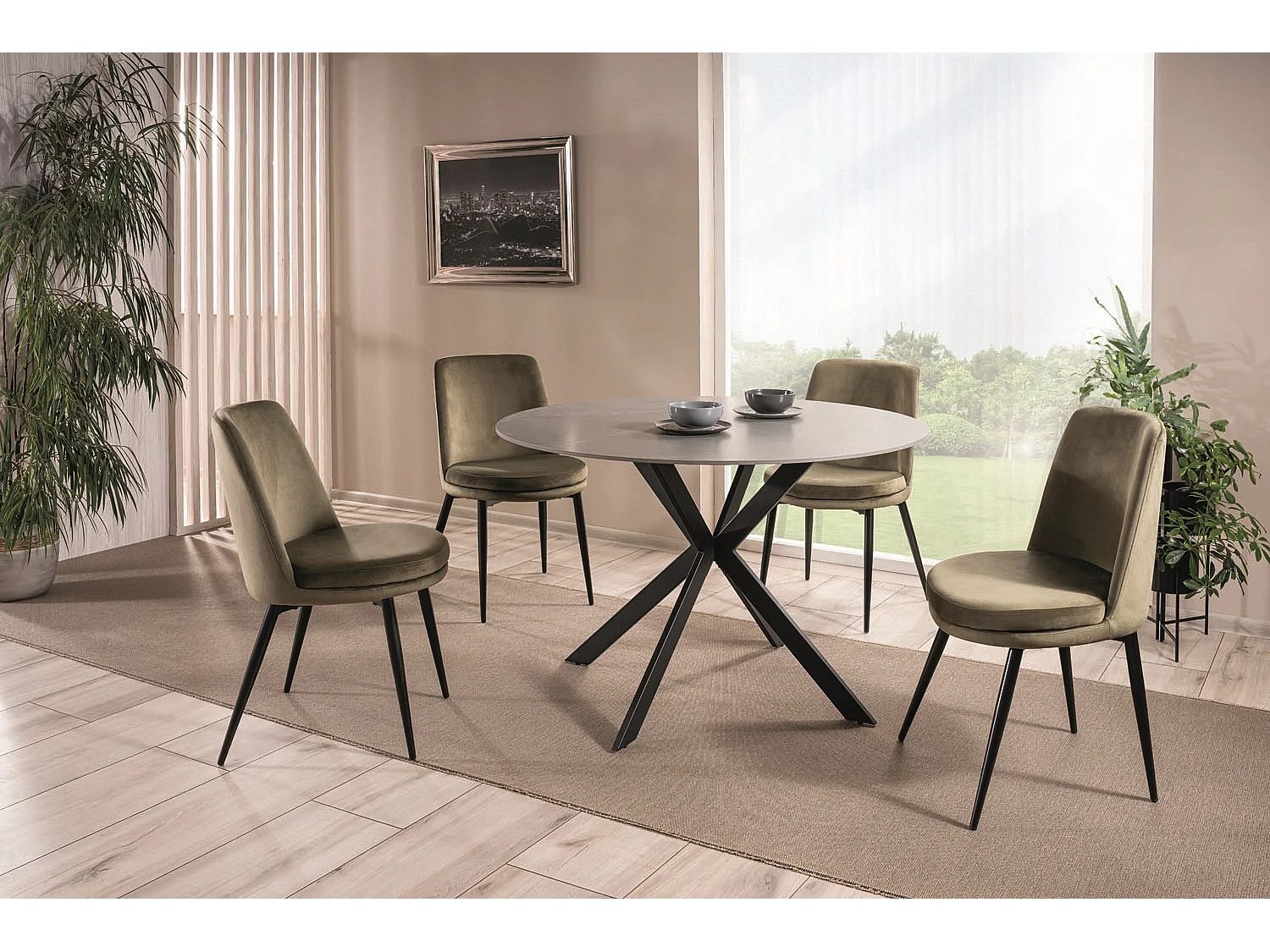 Krzesło tapicerowane KAYLA VELVET oliwkowe