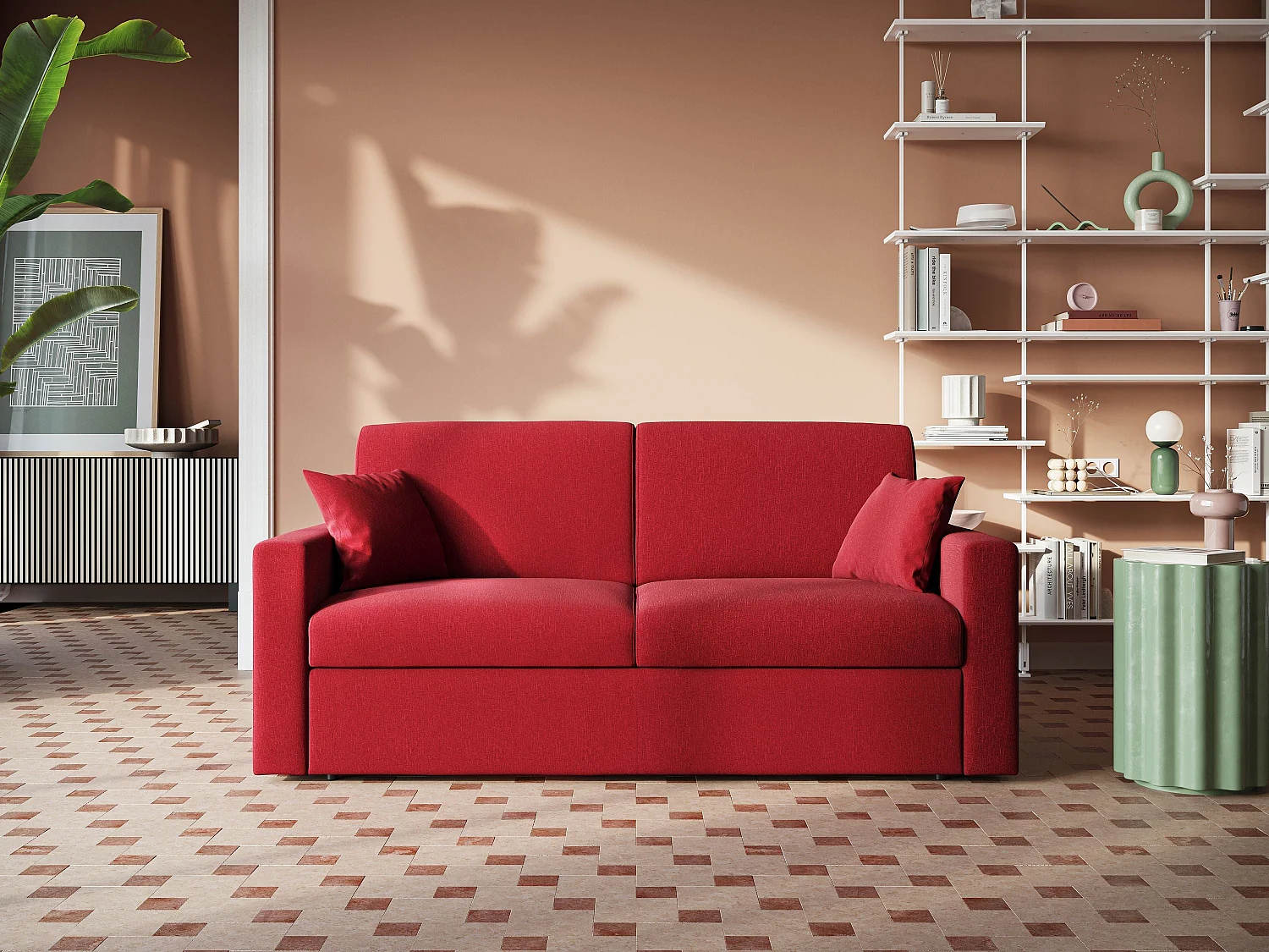 Kansas Schlafsofa mit 20 cm hohen Matratze aus wasserfestem Baumwollmischgewebe T13 212 cm (mat. 160x197) rot