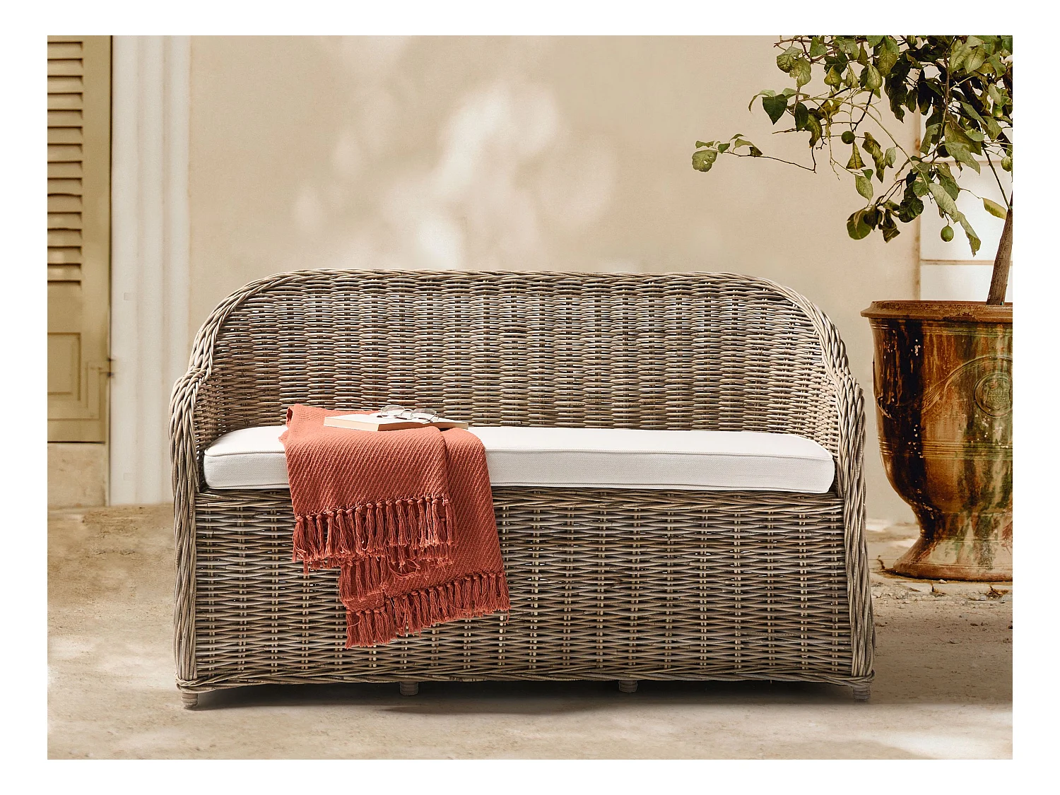 Banc avec coussin d'assise SUSUA 150 cm Rotin Naturel