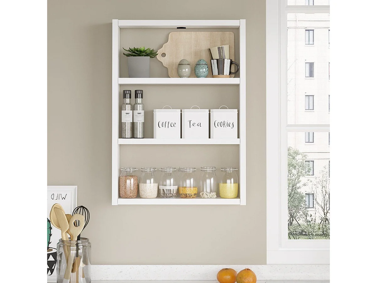 Estantería de pared moderna de 3 niveles Blanca - Práctica para todos los interiores contemporáneos