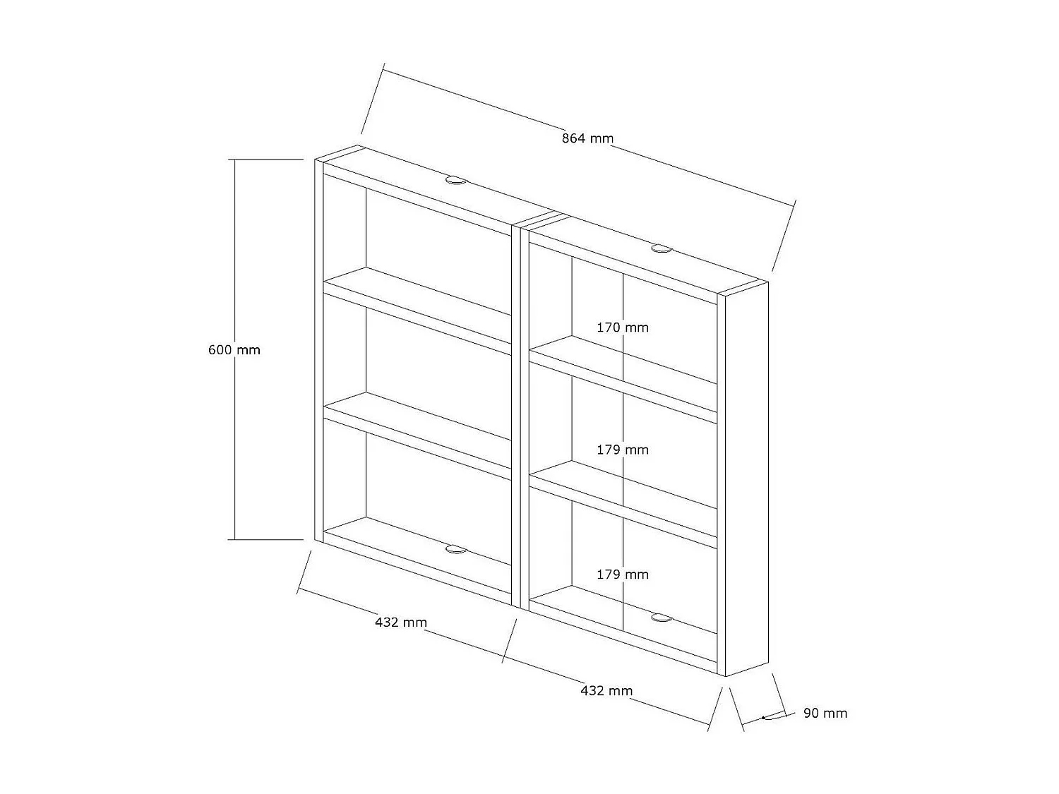 Estante de parede design com 6 prateleiras em madeira melaminada H60 cm - JOY