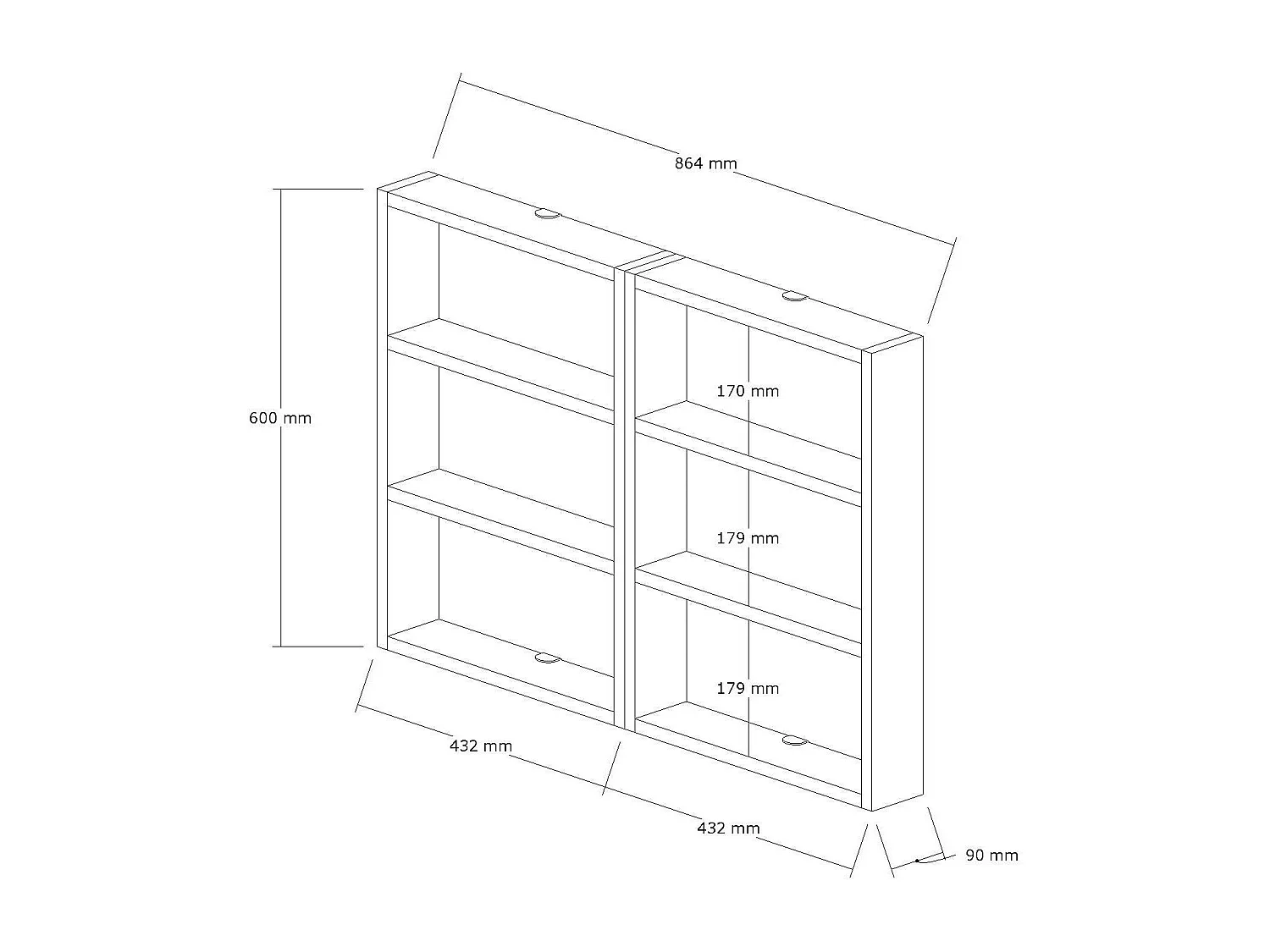 Estante de parede design com 6 prateleiras em madeira melaminada H60 cm - JOY