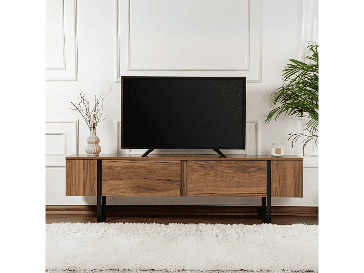 Meuble TV 2 portes abattantes L180 cm - SERENITY