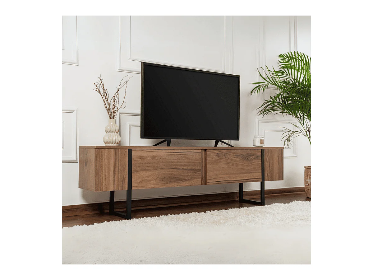 Meuble TV 2 portes abattantes L180 cm - SERENITY