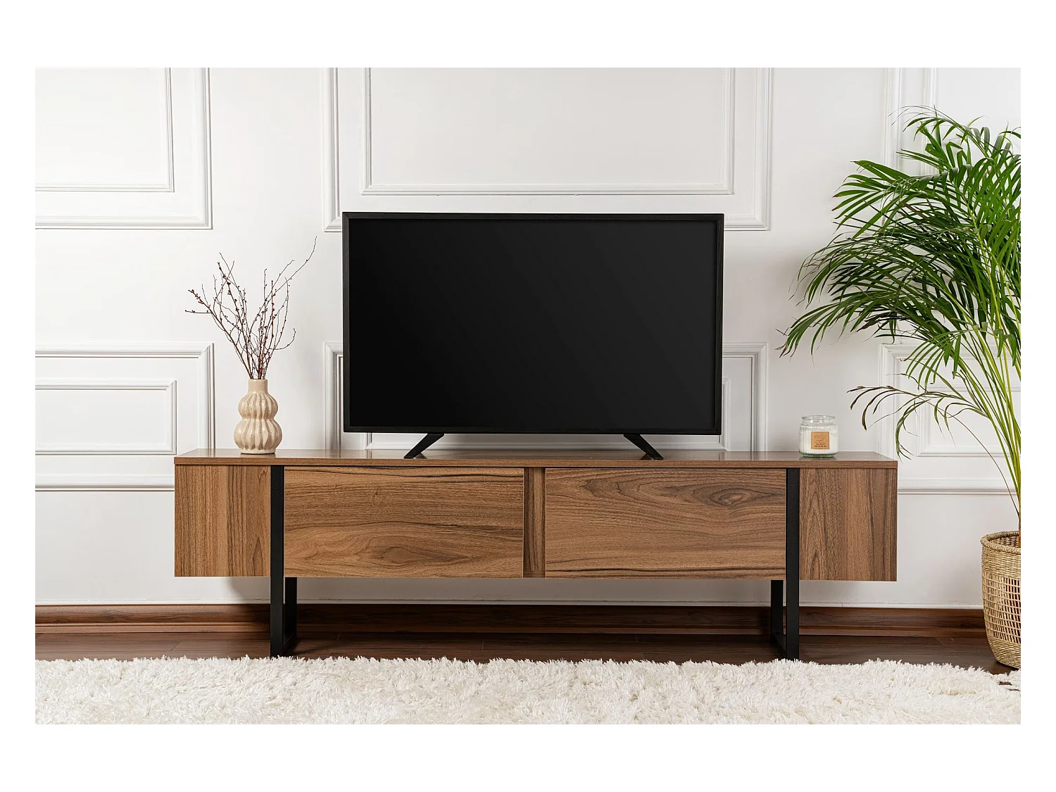 Meuble TV 2 portes abattantes L180 cm - SERENITY