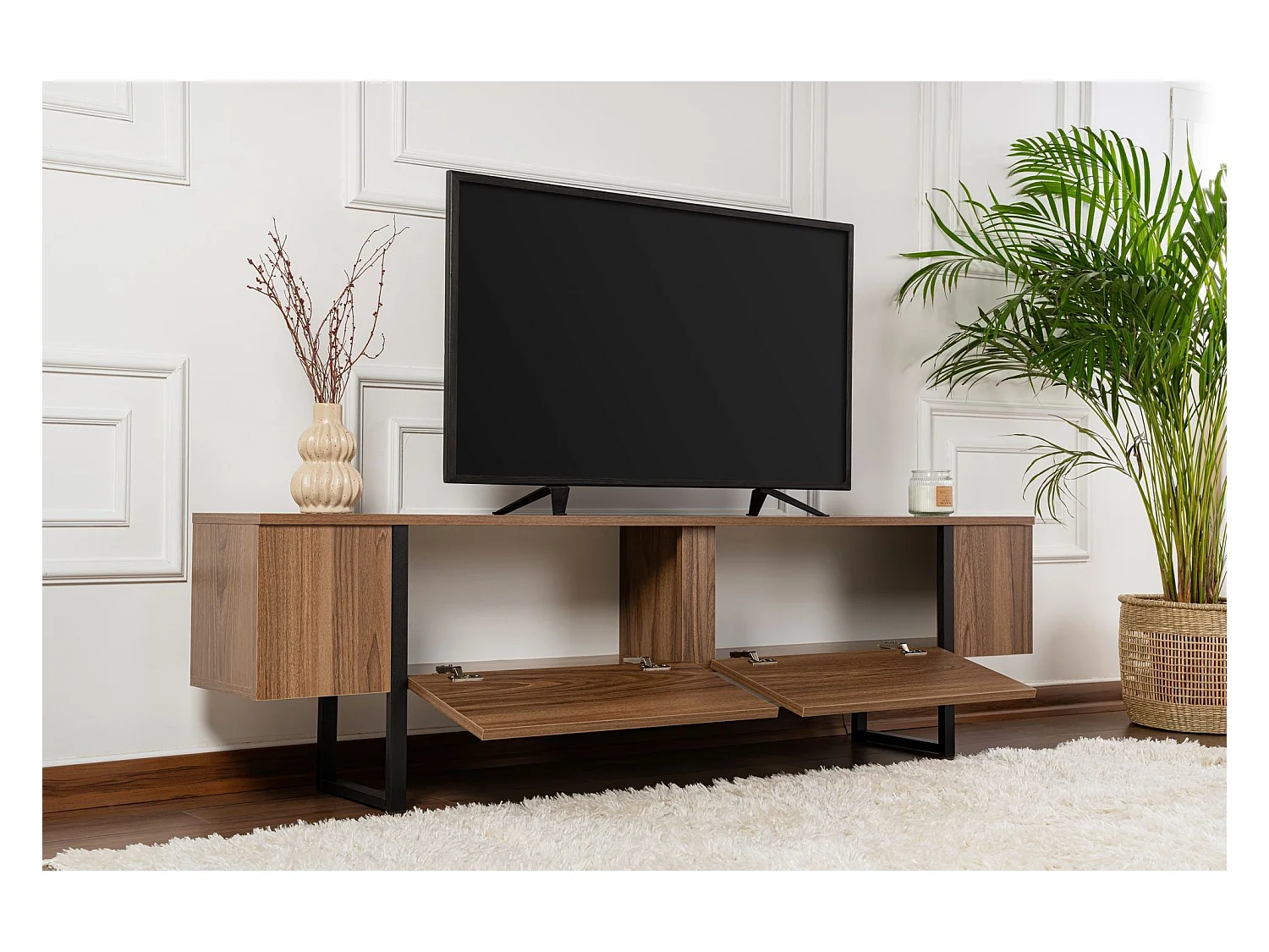 Meuble TV 2 portes abattantes L180 cm - SERENITY