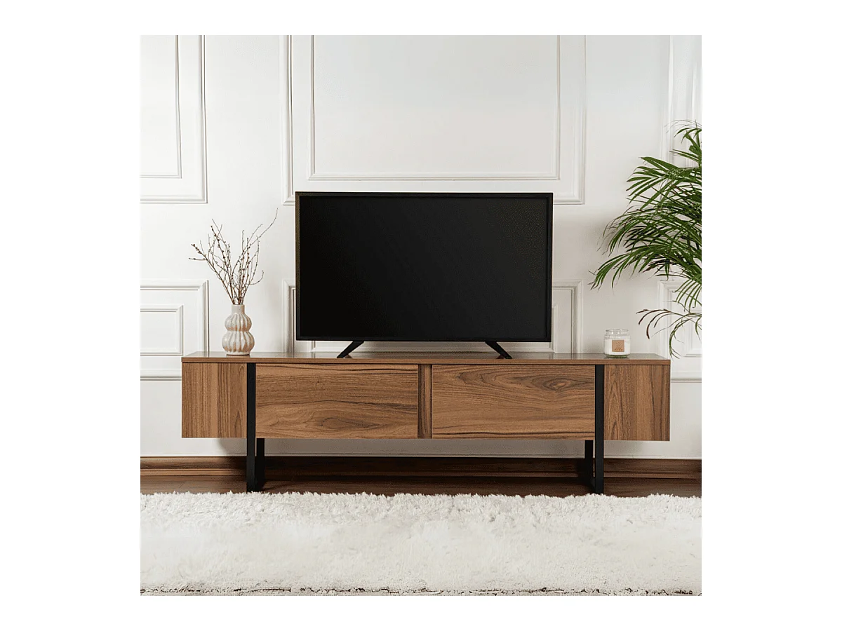 Meuble TV 2 portes abattantes L180 cm - SERENITY