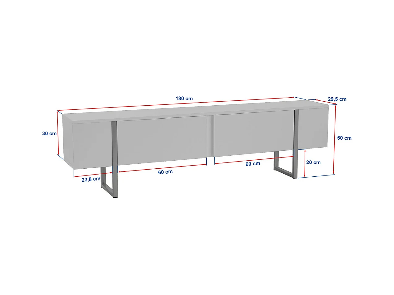 Meuble TV 2 portes abattantes L180 cm - SERENITY