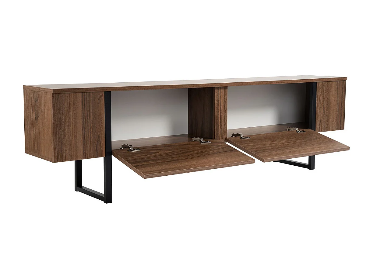 Designerski mebel TV z 2 składanymi drzwiami i wbudowanym schowkiem z melaminy w kolorze czarnym - SERENITY