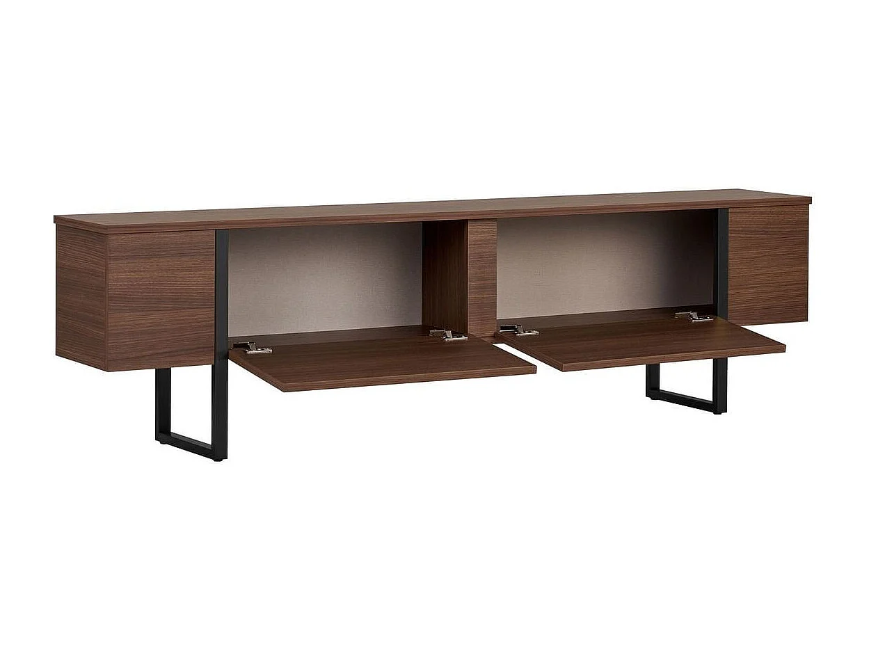 Designerski mebel TV z 2 składanymi drzwiami i wbudowanym schowkiem z melaminy w kolorze czarnym - SERENITY