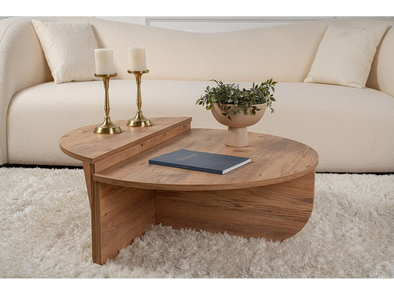 Runder Couchtisch aus Spanplatten Podium, beige oder braun, ohne Aufbewahrung