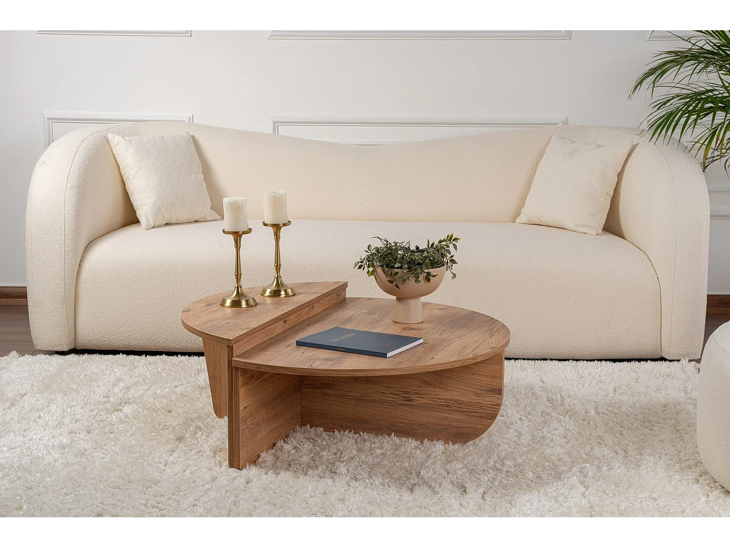 Runder Couchtisch aus Spanplatten Podium, beige oder braun, ohne Aufbewahrung