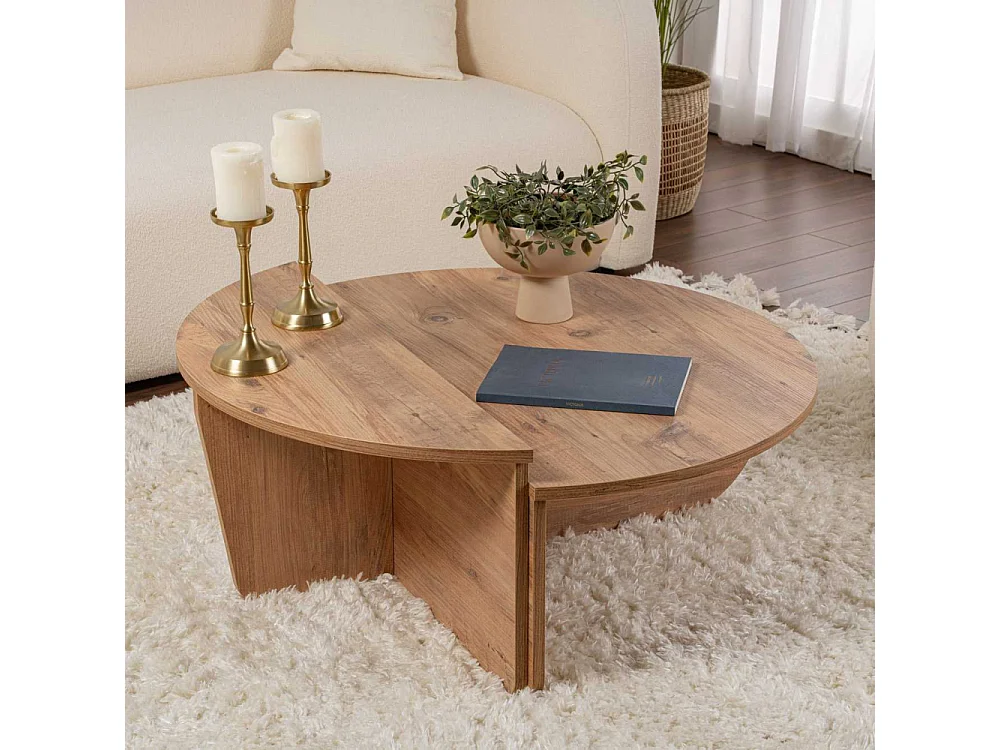 Runder Couchtisch aus Spanplatten Podium, beige oder braun, ohne Aufbewahrung