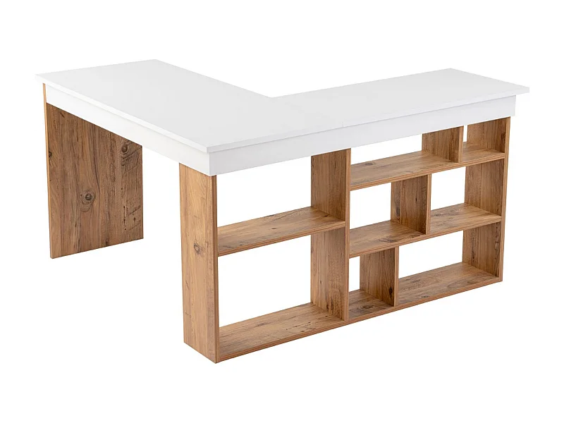 Bureau d'angle avec rangements décor blanc et pin atlantique L130 cm - VESPER