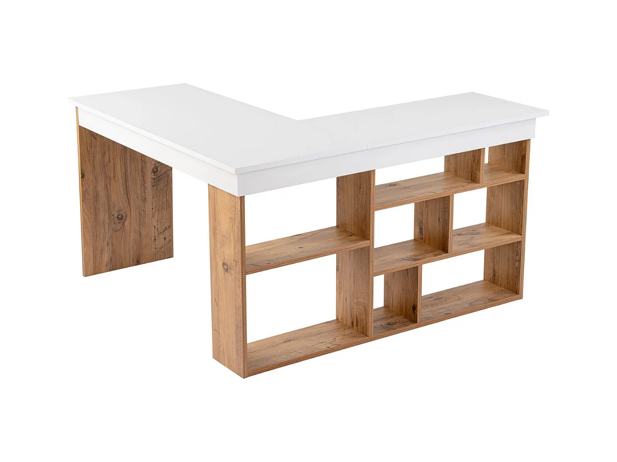 Bureau d'angle avec rangements décor blanc et pin atlantique L130 cm - VESPER