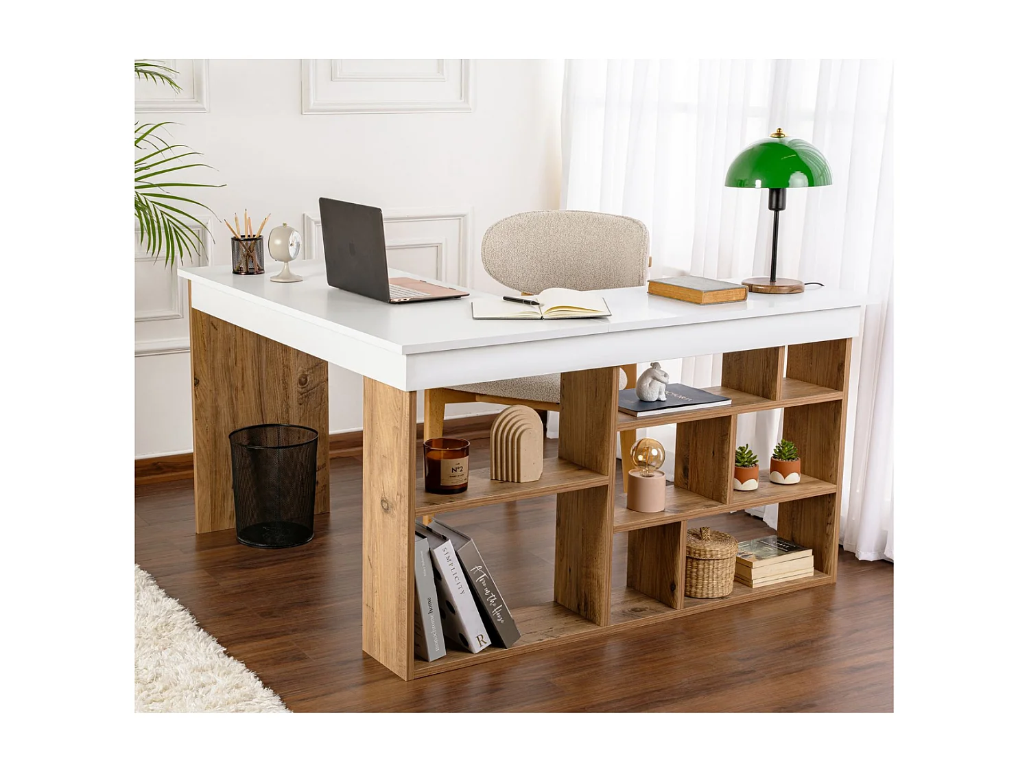Bureau d'angle avec rangements décor blanc et pin atlantique L130 cm - VESPER