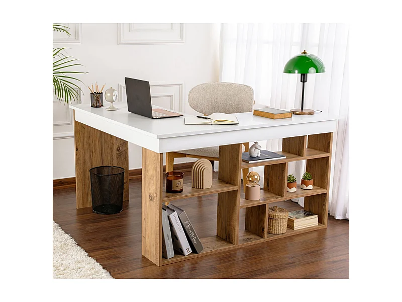 Bureau d'angle avec rangements décor blanc et pin atlantique L130 cm - VESPER