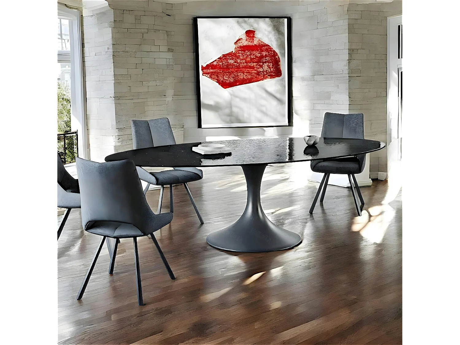 Table à manger noire en verre ondulé forme organique 280 cm LIGURIE