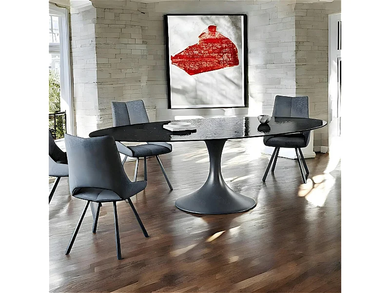 Table à manger noire en verre ondulé forme organique 280 cm LIGURIE