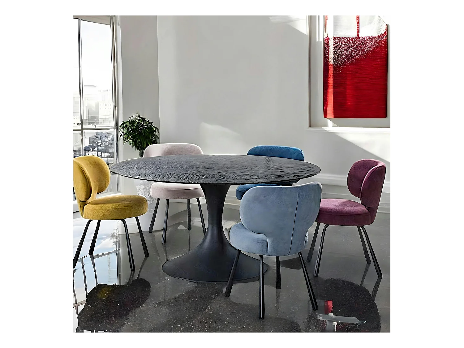 Table ronde en verre ondulé noir Ø 145 cm LIGURIE