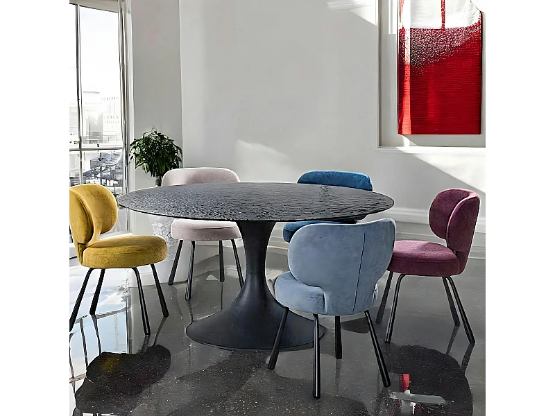 Table ronde en verre ondulé noir Ø 145 cm LIGURIE