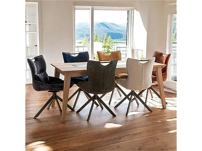 Table de repas extensible chêne blanc décor graphique ESSEN