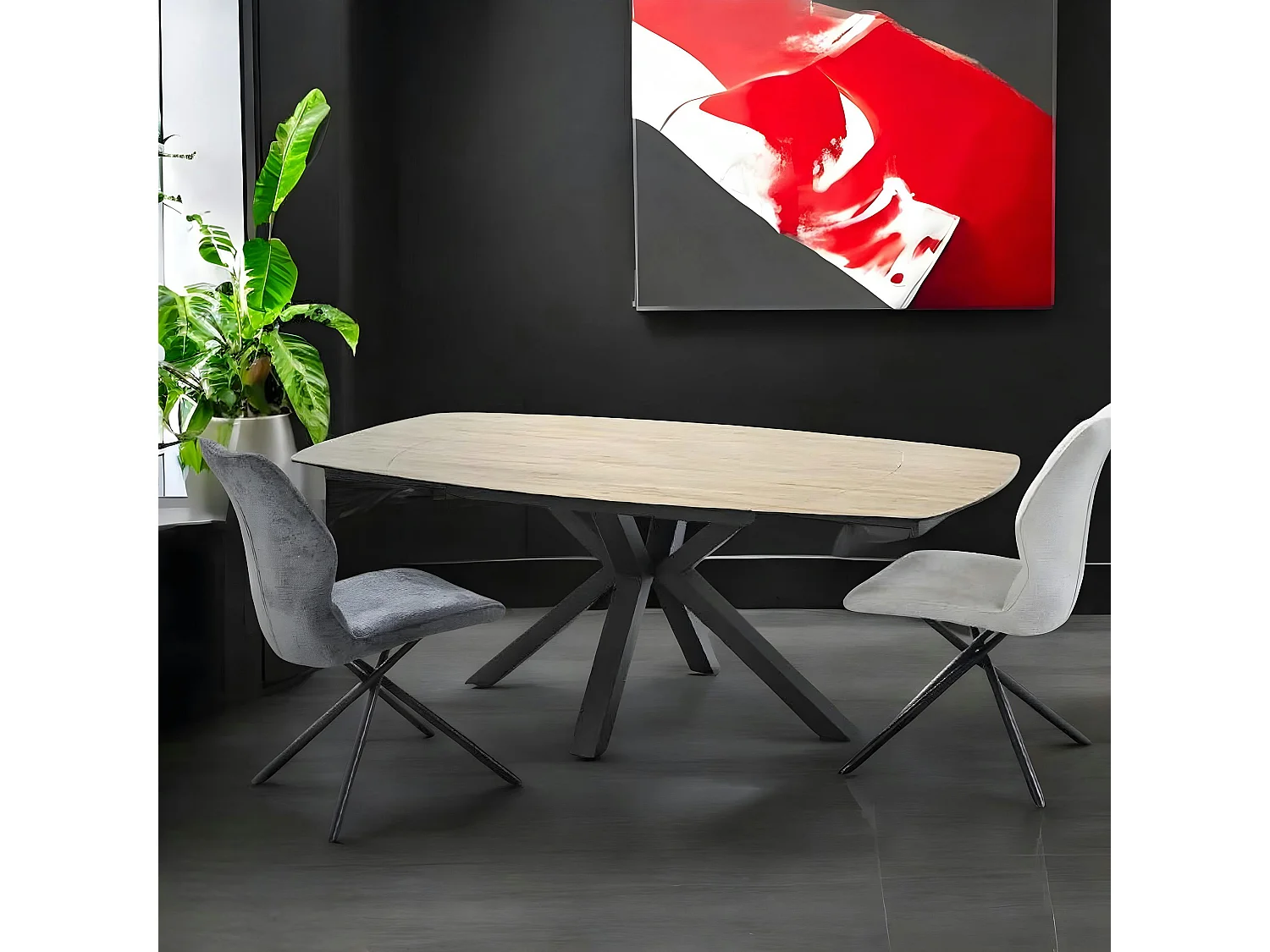 Table extensible en céramique forme ovale effet bois 140-200 cm LOMBARDIE