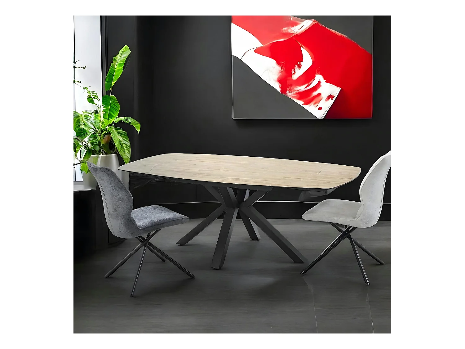Table extensible en céramique forme ovale effet bois 140-200 cm LOMBARDIE