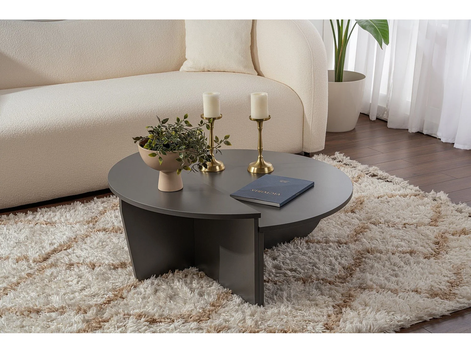 Table basse design Restine L90cm Bois Anthracite