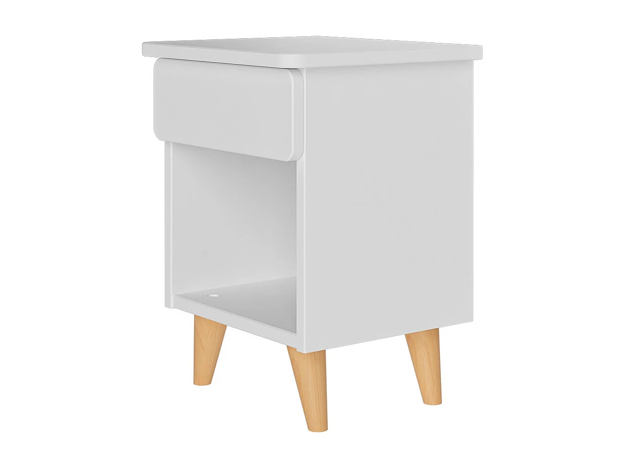 Chevet avec tiroir  bois massif blanc et noisette LILOW