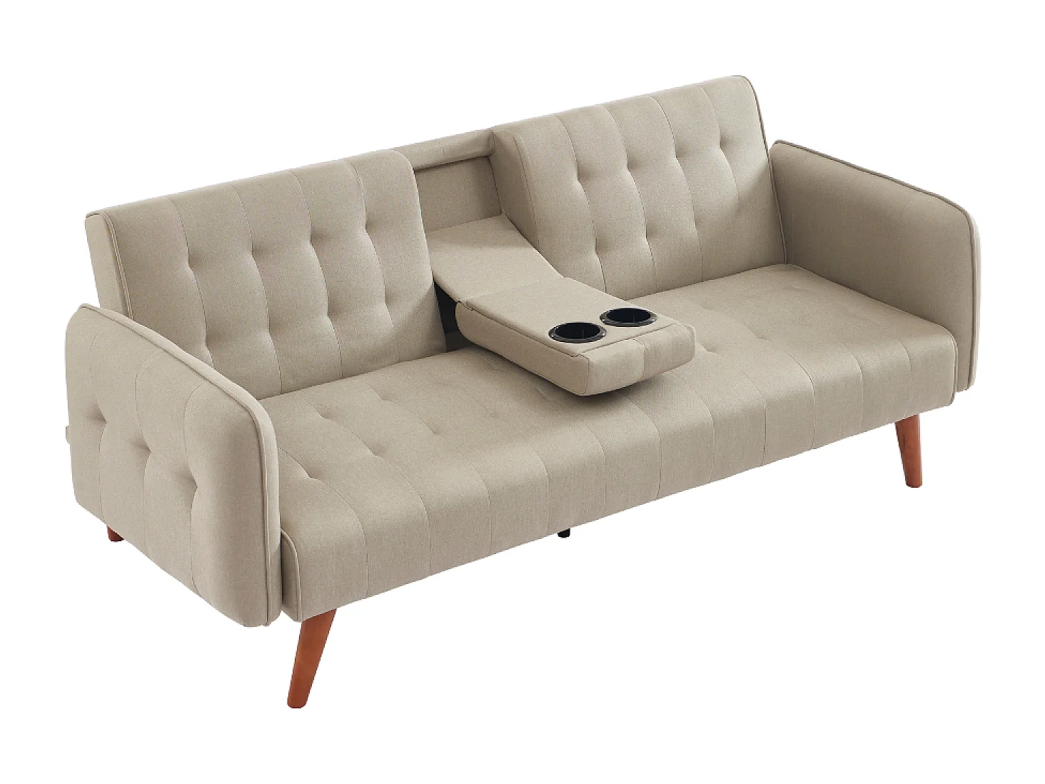 Canapé 3 places convertible avec tablette centrale rabattable beige INVERNESS