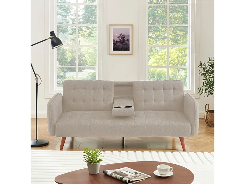 Schlafsofa mit 3 Plätzen in Beige mit zentralem Tablett INVERNESS