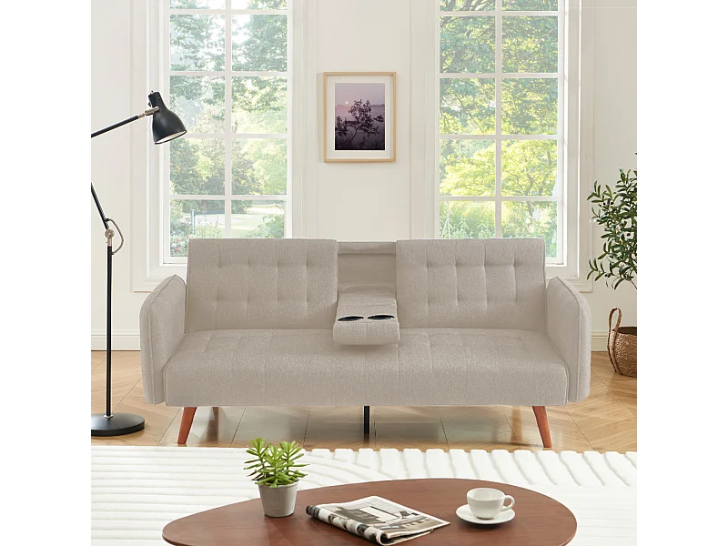 Schlafsofa mit 3 Plätzen in Beige mit zentralem Tablett INVERNESS