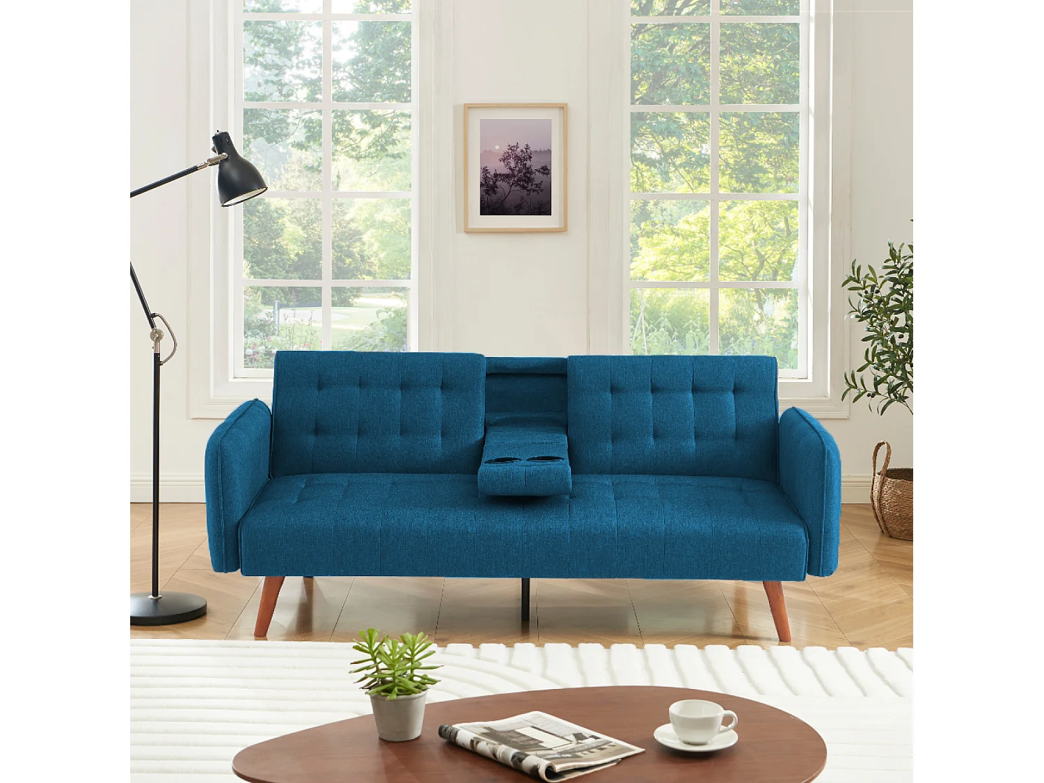 Omvormbare 3-zits Slaapbank in Turquoise met Opklapbaar Middentafel INVERNESS