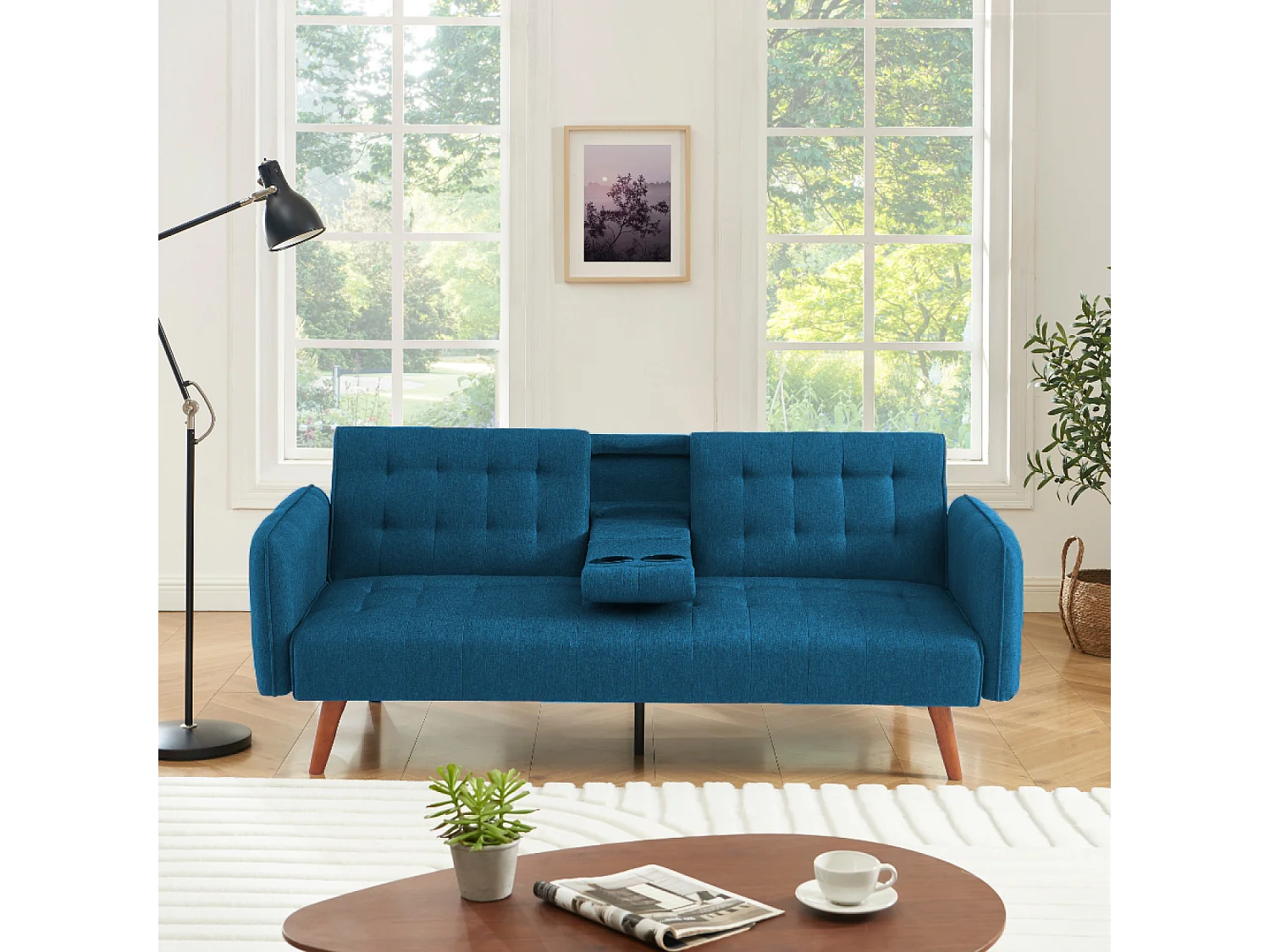 Omvormbare 3-zits Slaapbank in Turquoise met Opklapbaar Middentafel INVERNESS
